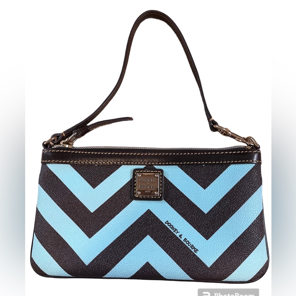 Dooney & Bourke Blue and Brown Chevron Wristlet